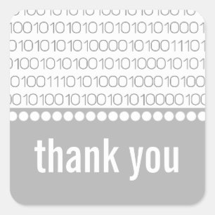 Geek Chic Binary Code Thank You Stickers, Grey Square Sticker
