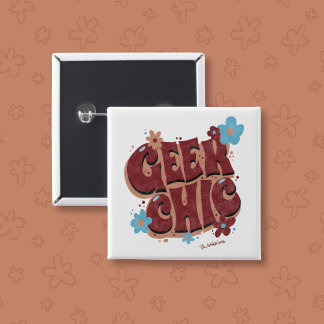 Geek Chic Hand-Lettered Floral Text Design 2 Inch Square Button