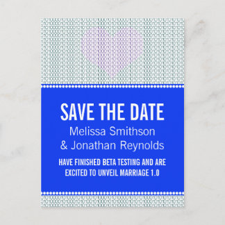 Geek Chic Save the Date Postcard, Blue w/ Heart Announcement Postcard