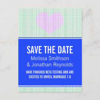 Geek Chic Save the Date Postcard, Blue w/ Heart v3 Announcement Postcard