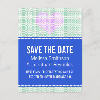 Geek Chic Save the Date Postcard, Blue w/ Heart v4 Announcement Postcard
