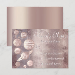 Geek Chic Wedding Copper Rose Gold Planets RSVP Card