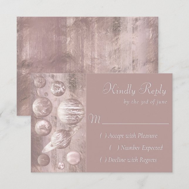 Geek Chic Wedding | Copper Rose Gold Shiny RSVP Card (Front/Back)
