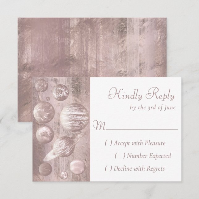 Geek Chic Wedding | Copper Rose Gold Shiny RSVP Card (Front/Back)