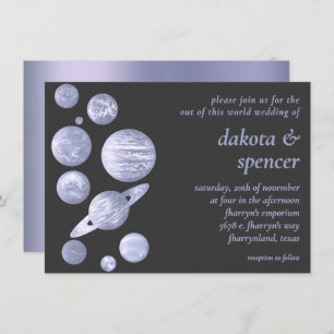 Geek Chic Wedding Dusty Lavender Purple Planets Invitation