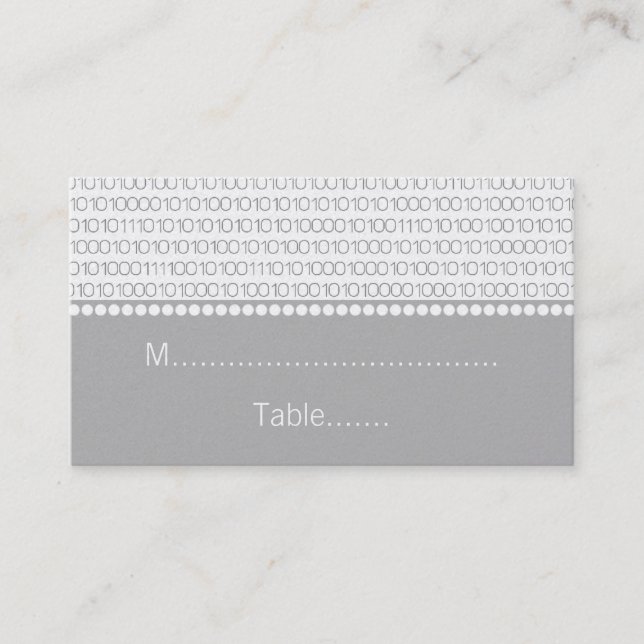 Geek Chic Wedding Place Cards, Grey Place Card (Front)