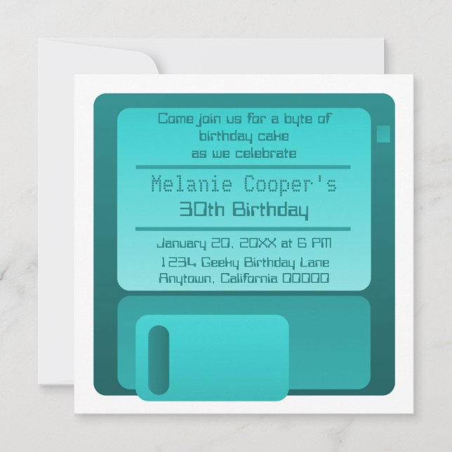 Geek de disquette Anniversaire Invitation de fête, (Devant)