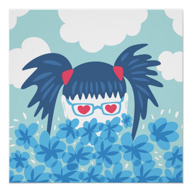Geek Girl With Blue Hair And Flowers Poster (Front)