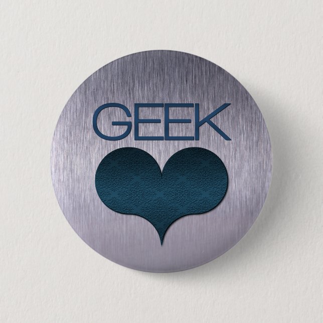 Geek Love (Heart) Button, Dark Blue 2 Inch Round Button (Front)