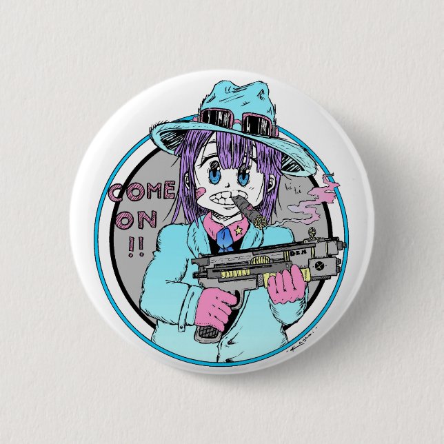 Geek manga gun girl 2 inch round button (Front)
