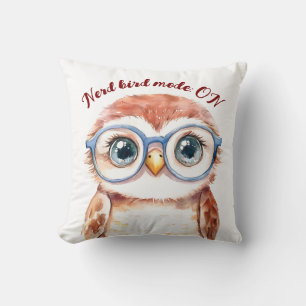 Geek Nerd Bird  Throw Pillow
