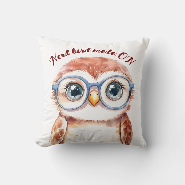 Geek Nerd Bird  Throw Pillow (Front)