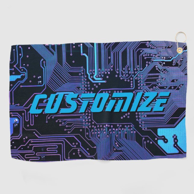 Geek Out Custom PCB Blue Electronic Circuit Board Golf Towel (Horizontal)