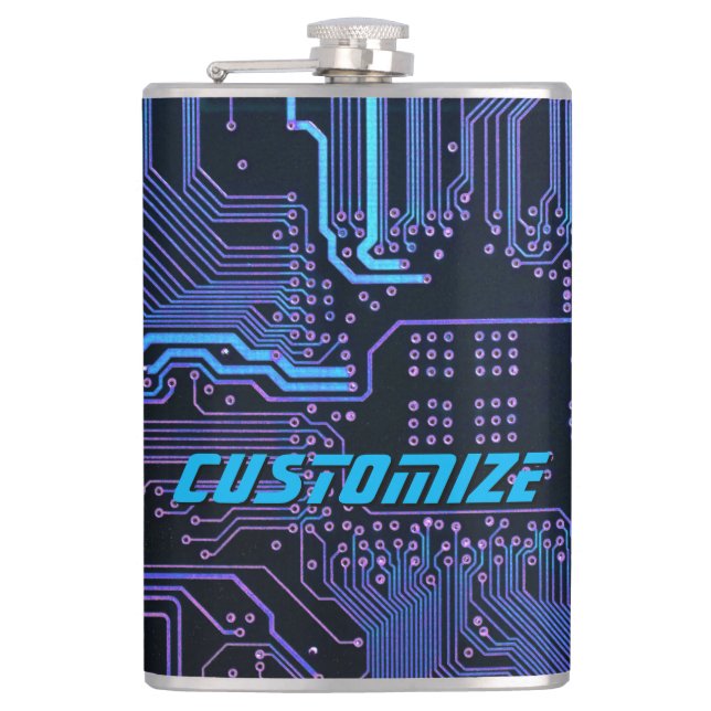 Geek Out Custom PCB Blue Electronic Circuit Board Hip Flask (Front)