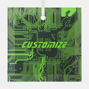 Geek Out Custom PCB Green Electronic Circuit Board Glass Ornament