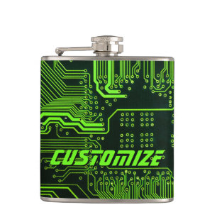 Geek Out Custom PCB Green Electronic Circuit Board Hip Flask