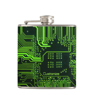 Geek Out Custom PCB Green Electronic Circuit Board Hip Flask
