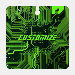 Geek Out Custom PCB Green Electronic Circuit Board Metal Ornament