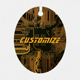 Geek Out Custom PCB Orange Circuit Board Metal Ornament