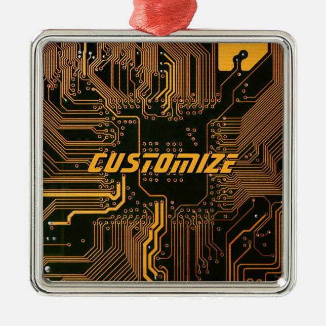 Geek Out Custom PCB Orange Circuit Board Metal Ornament (Front)