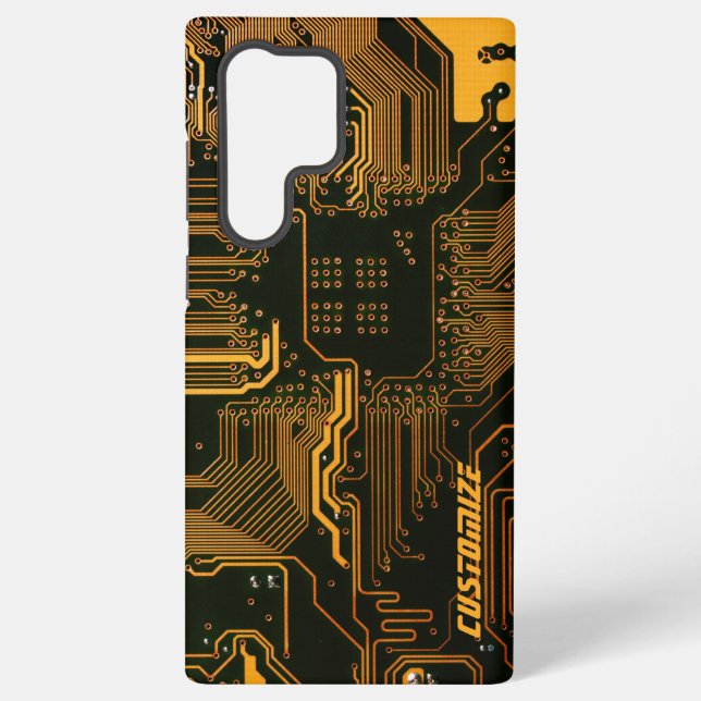 Geek Out Custom PCB Orange Circuit Board Samsung Galaxy S22 Ultra Case (Back)