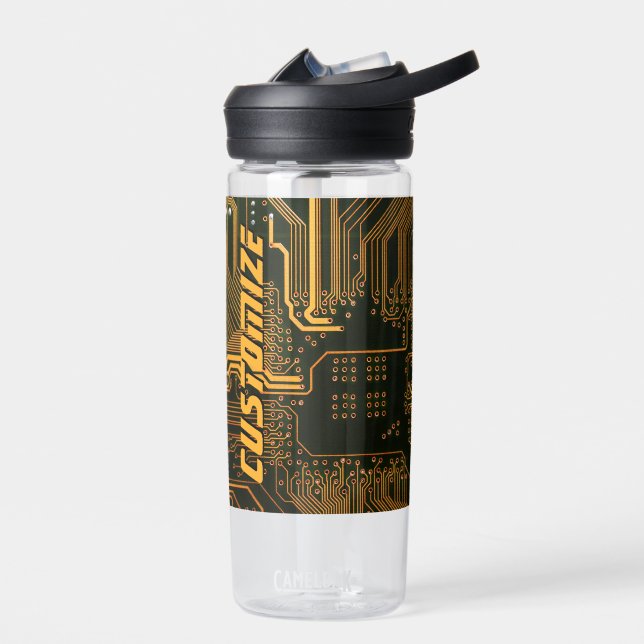 Geek Out Custom PCB Orange Circuit Board Water Bottle (Left)
