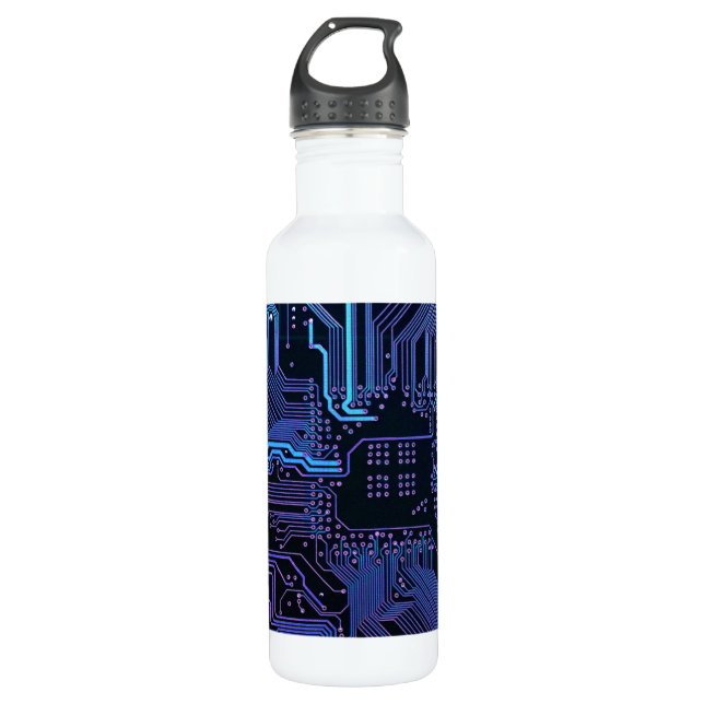 Geek Out Nerd PCB Blue Electronic Circuit Board  710 Ml Water Bottle (Front)