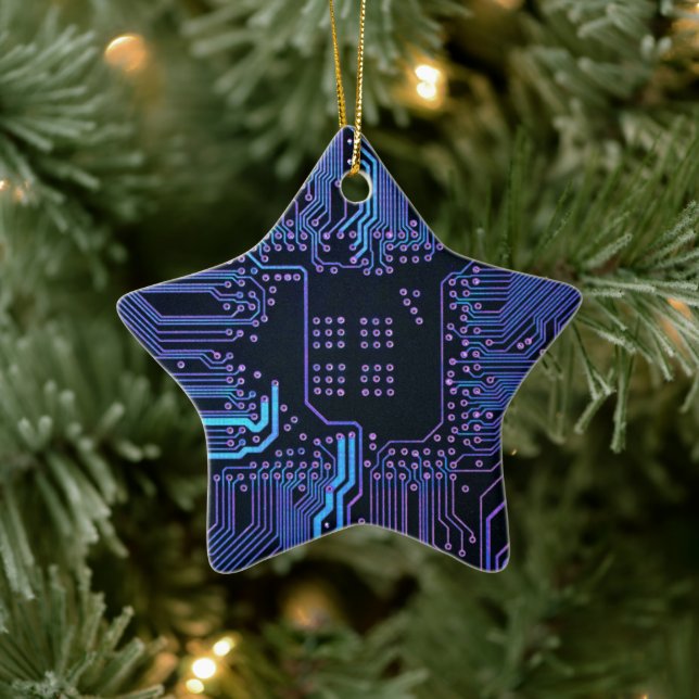 Geek Out Nerd PCB Blue Electronic Circuit Board  Ceramic Ornament (Tree)
