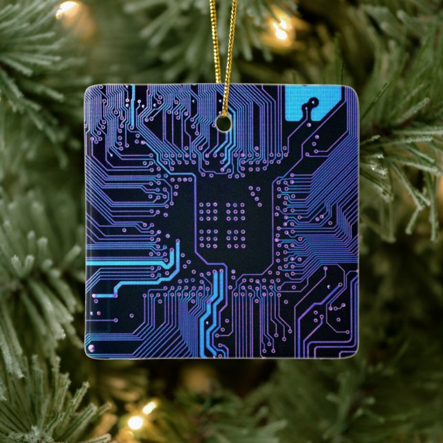 Geek Out Nerd PCB Blue Electronic Circuit Board  Ceramic Ornament (Tree)