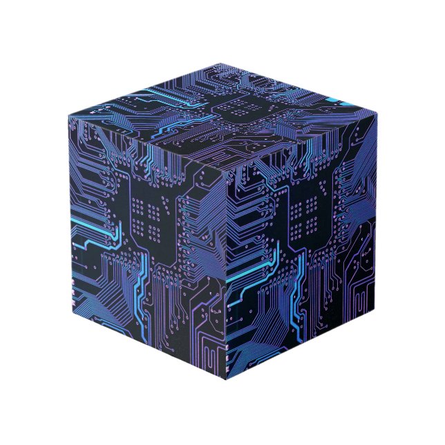 Geek Out Nerd PCB Blue Electronic Circuit Board  Cube (Front Angled)