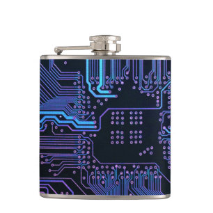 Geek Out Nerd PCB Blue Electronic Circuit Board Hip Flask