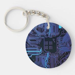 Geek Out Nerd PCB Blue Electronic Circuit Board Keychain