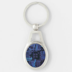 Geek Out Nerd PCB Blue Electronic Circuit Board  Keychain