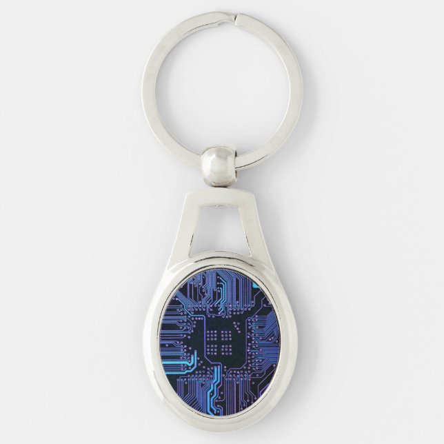Geek Out Nerd PCB Blue Electronic Circuit Board  Keychain (Front)