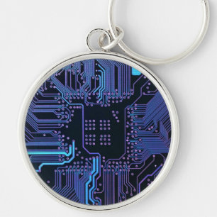 Geek Out Nerd PCB Blue Electronic Circuit Board  Keychain