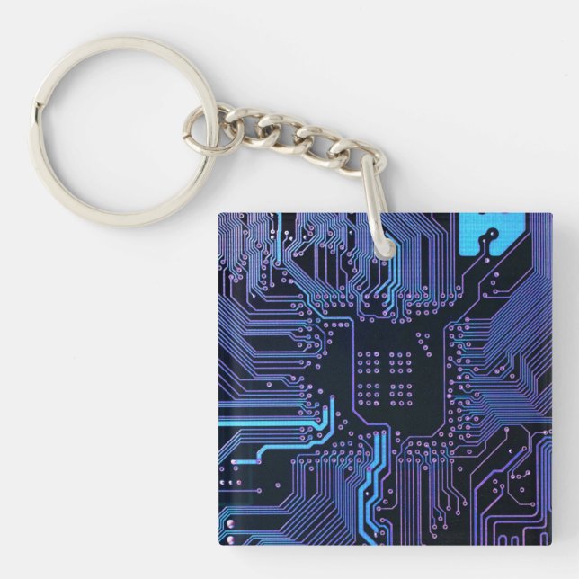 Geek Out Nerd PCB Blue Electronic Circuit Board  Keychain (Front)