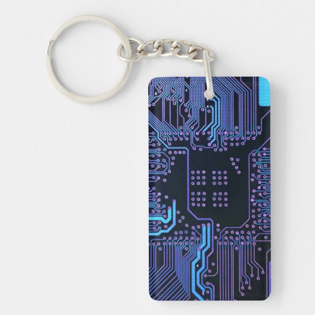 Geek Out Nerd PCB Blue Electronic Circuit Board  Keychain (Front)