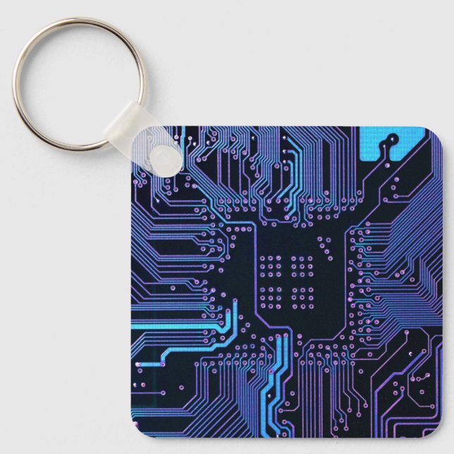 Geek Out Nerd PCB Blue Electronic Circuit Board  Keychain (Front)