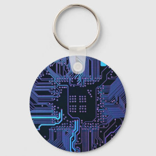 Geek Out Nerd PCB Blue Electronic Circuit Board Keychain