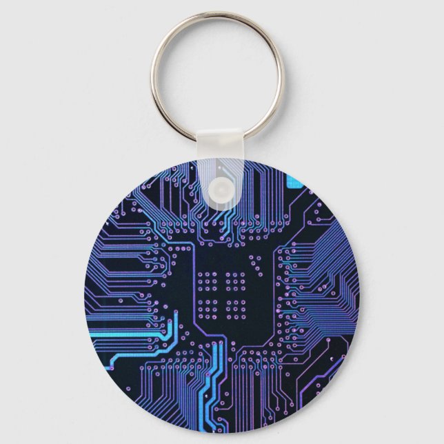 Geek Out Nerd PCB Blue Electronic Circuit Board  Keychain (Front)