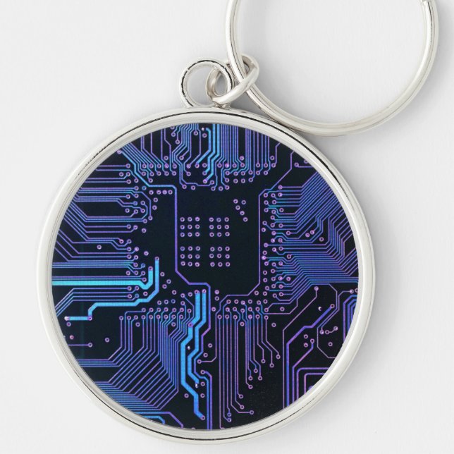 Geek Out Nerd PCB Blue Electronic Circuit Board  Keychain (Front)