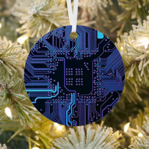Geek Out Nerd PCB Blue Electronic Circuit Board  Metal Ornament