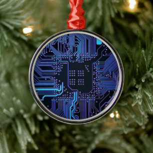 Geek Out Nerd PCB Blue Electronic Circuit Board  Metal Ornament
