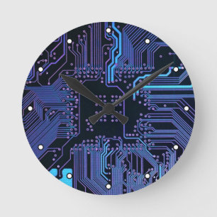 Geek Out Nerd PCB Blue Electronic Circuit Board Round Clock