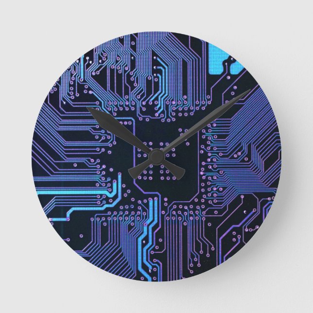 Geek Out Nerd PCB Blue Electronic Circuit Board  Round Clock (Front)