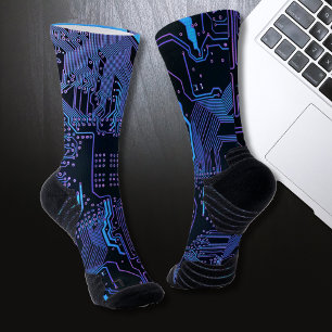 Geek Out Nerd PCB Blue Electronic Circuit Board  Socks