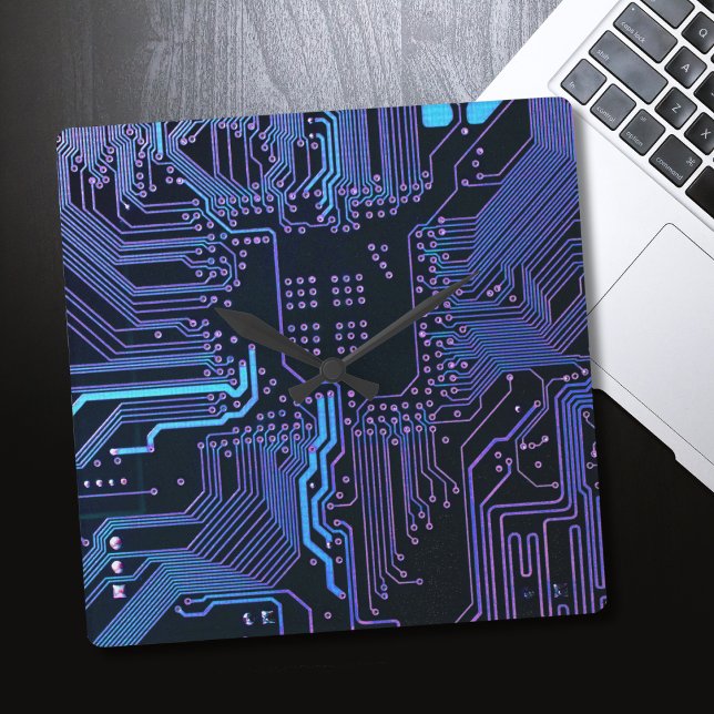 Geek Out Nerd PCB Blue Electronic Circuit Board  Square Wall Clock (Creator Uploaded)