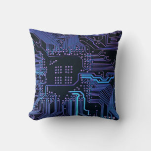 Geek Out Nerd PCB Blue Electronic Circuit Board  Throw Pillow