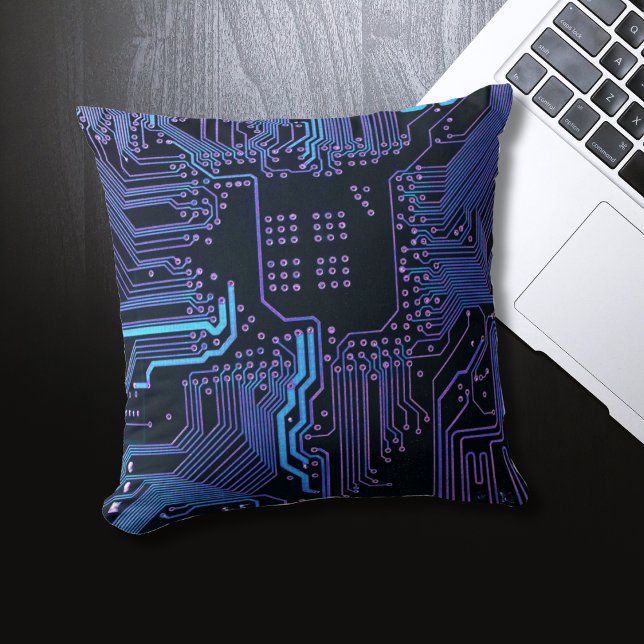 Geek Out Nerd PCB Blue Electronic Circuit Board  Throw Pillow (Creator Uploaded)