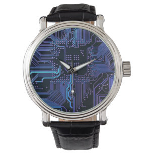 Geek Out Nerd PCB Blue Electronic Circuit Board  Watch